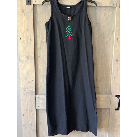Vintage 90's Wek Tank Dress 100% Cotton Ribbed Christmas Tree Gold Star‎ Size 1 - Picture 1 of 7